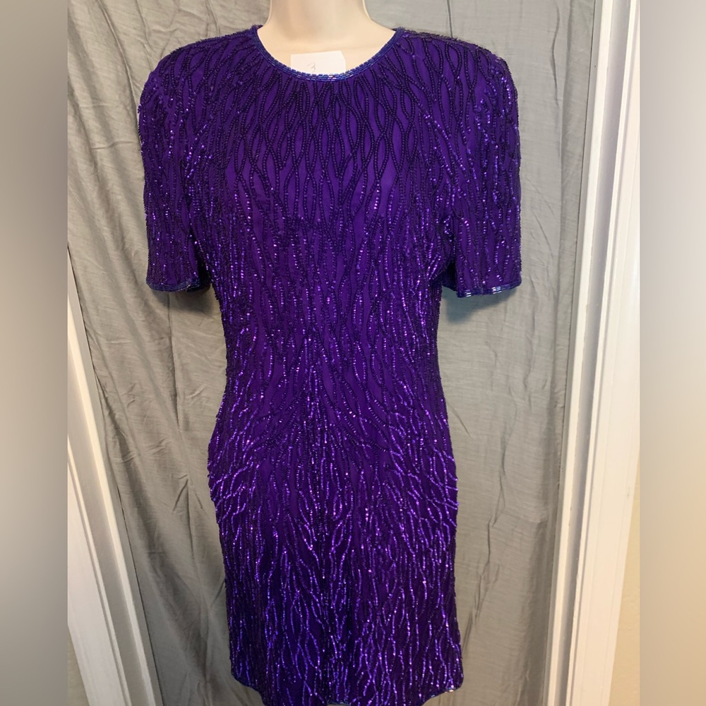 Petite small sequins, purple formal dress